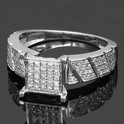 10K White Solid Gold Diamond Wedding Band Set 0.86 Ctw