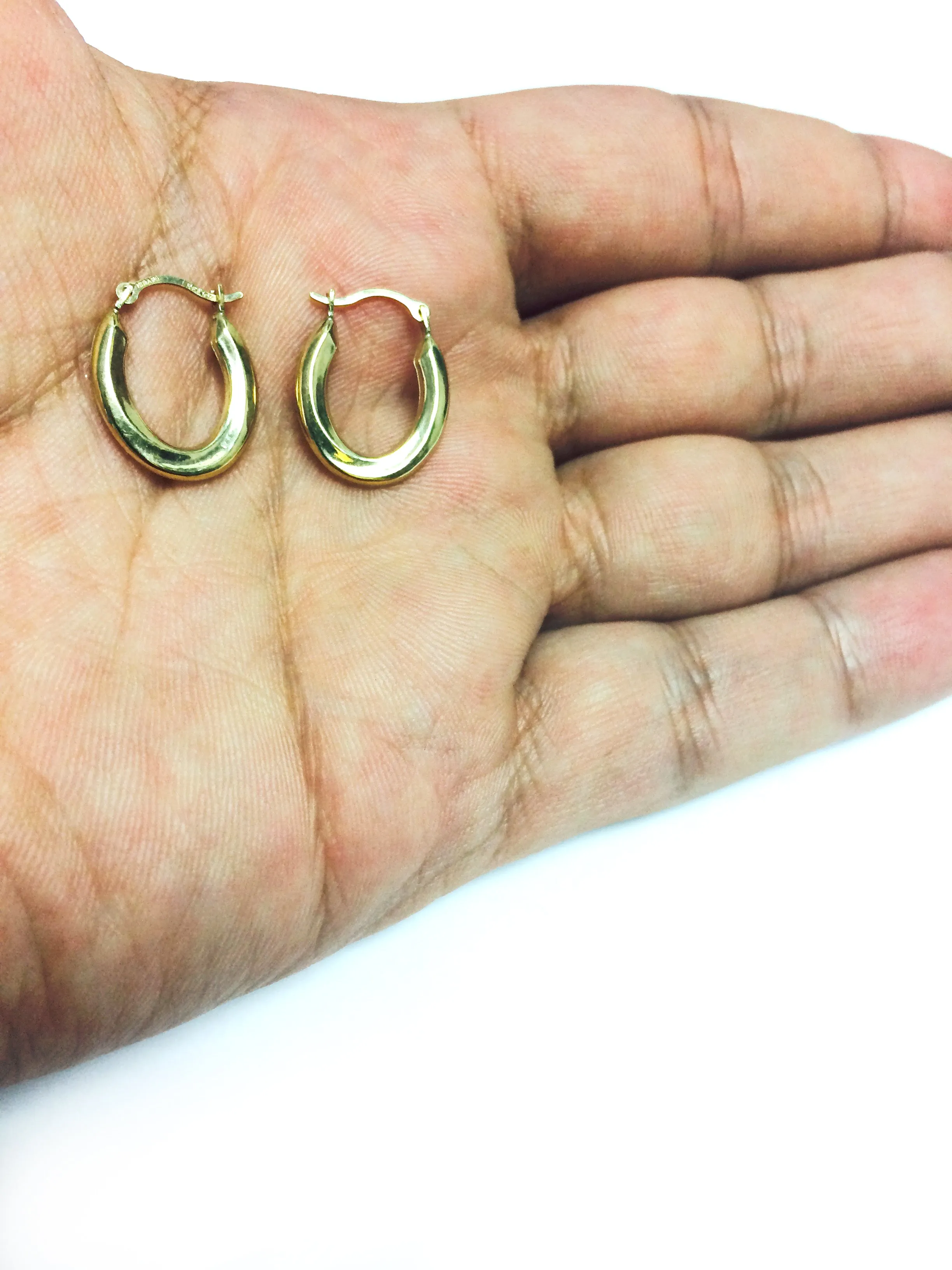 10k Yellow Gold Shiny Oval Shape Hoop Earrings, Diameter 20mm