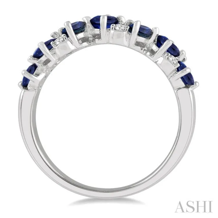 1/10 ctw Pear and Oval Shape 4X3MM Sapphire and Round Cut Diamond Precious Band in 14K White Gold