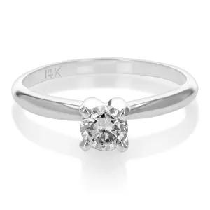 1/2 cttw VS2 Diamond Solitaire Engagement Ring 14K White Gold Round Prong Size 7