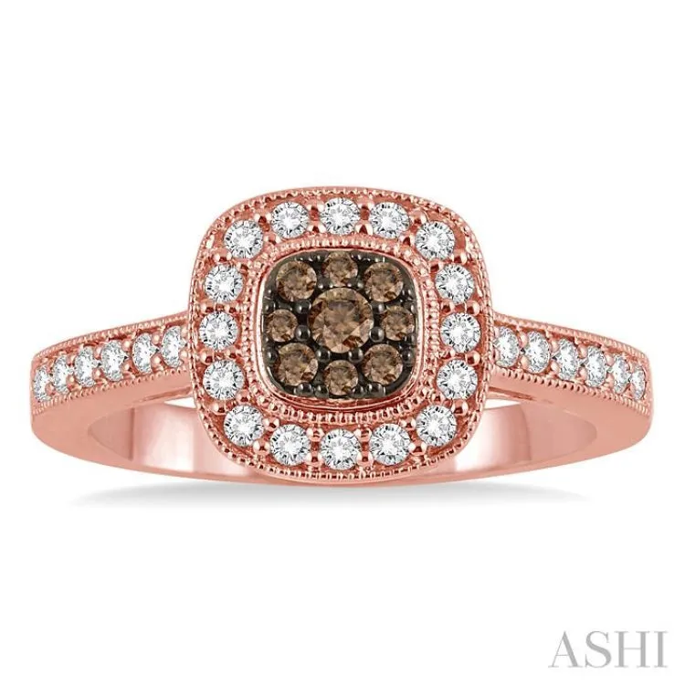 1/2 Ctw Round Cut White and Champagne Brown Diamond Fashion Ring in 14K Rose Gold