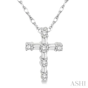 1/20 Ctw Round Cut Diamond Cross Pendant in 10K White Gold with Chain