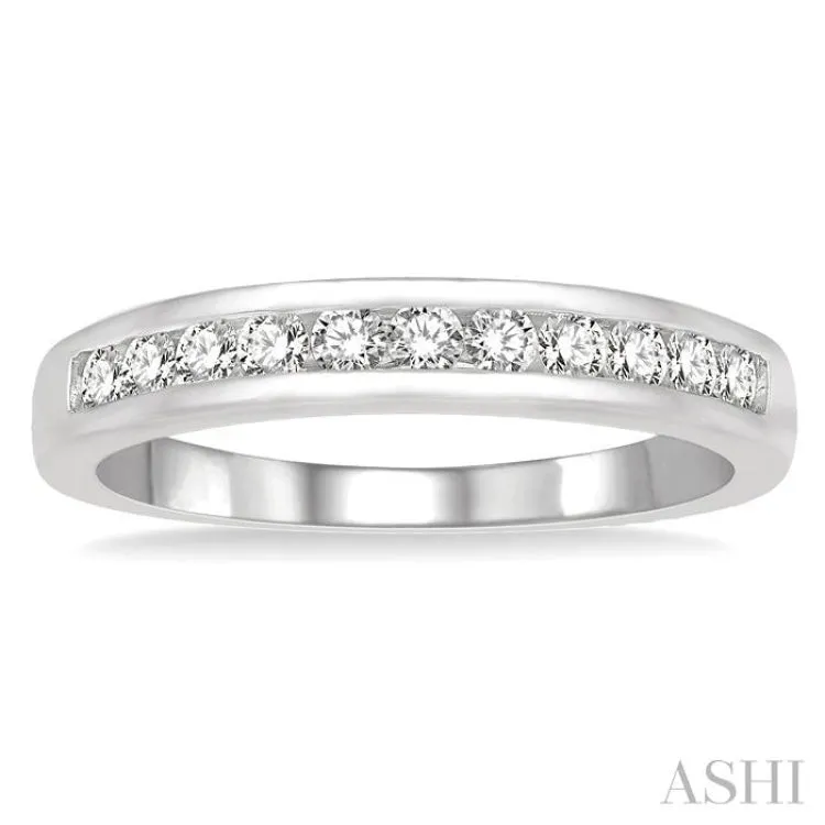 1/3 ctw Channel Set 11 Stone Round Cut Diamond Wedding Band in 14K White Gold