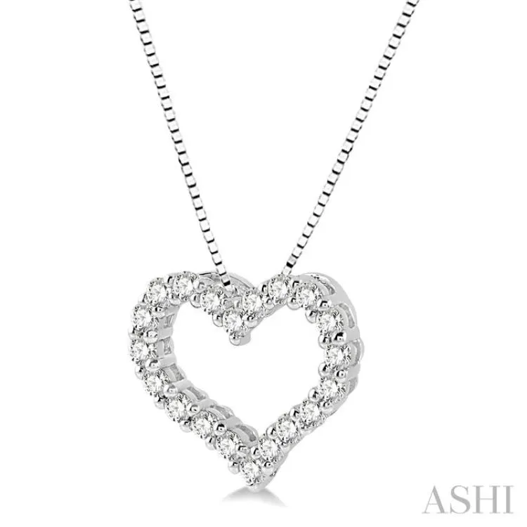 1/4 ctw Heart Charm Round Cut Diamond Pendant With Chain in 14K White Gold