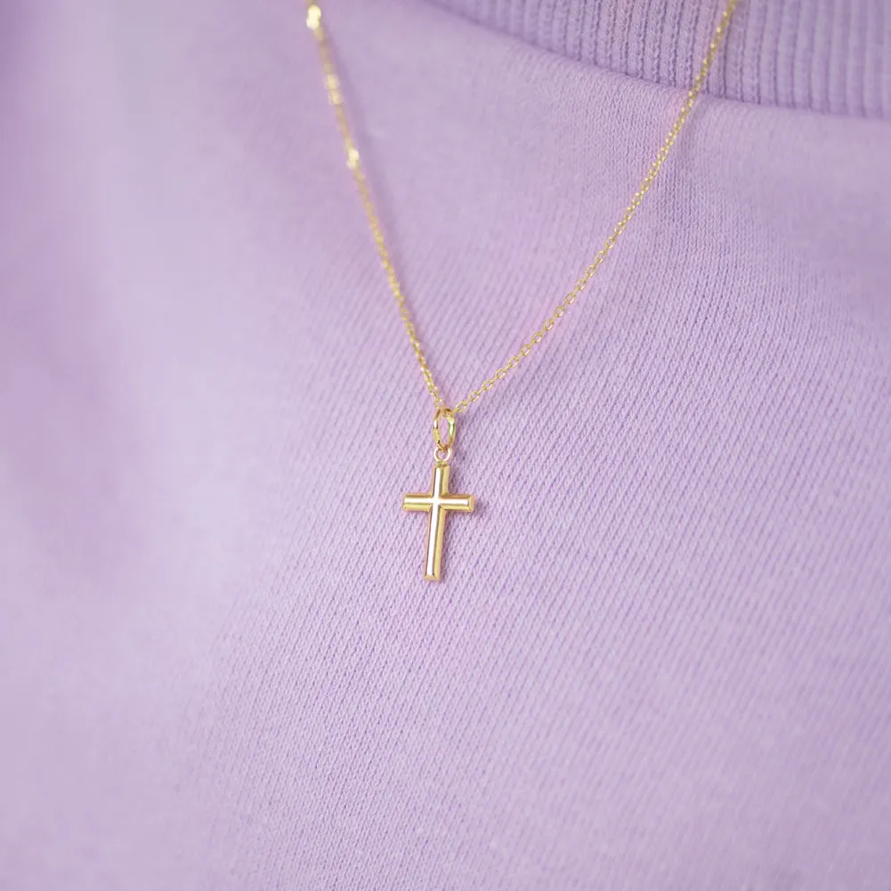 14k Gold Stick Cross Toddler / Kids / Boys Pendant/Necklace