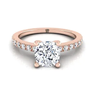 14K Rose Gold Cushion Simple Linear Diamond Pave Engagement Ring -1/5ctw