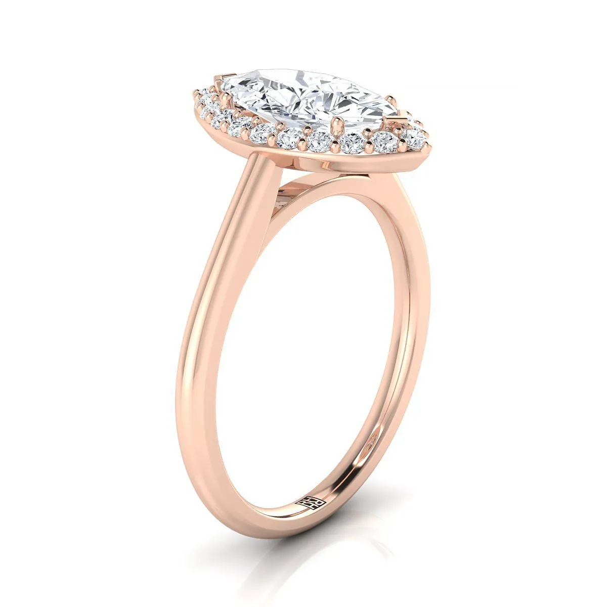 14K Rose Gold Marquise  Diamond Shared Prong Halo Engagement Ring -1/4ctw