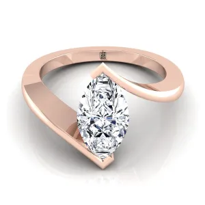 14K Rose Gold Marquise   Half Bezel Twist Tension Set Solitaire Engagement Ring