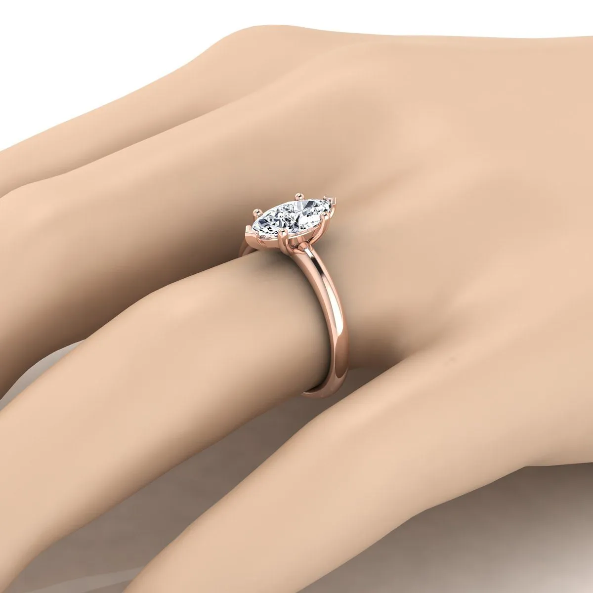 14K Rose Gold Marquise  Rounded Comfort Fit Solitaire Engagement Ring