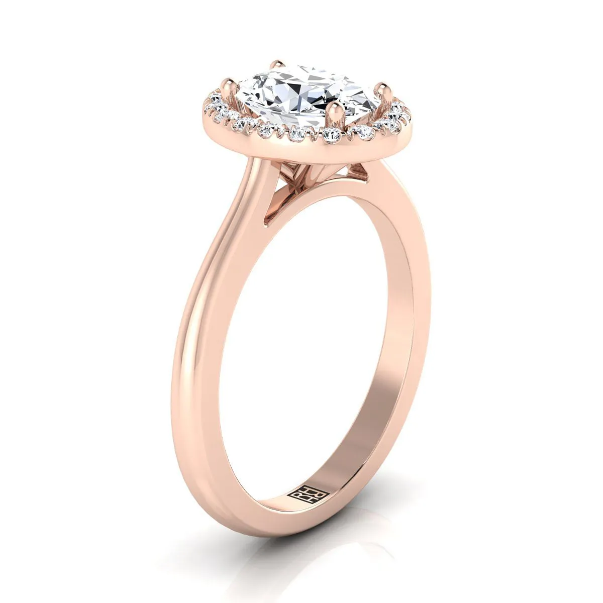 14K Rose Gold Oval Diamond Classic Halo French Pave Engagement Ring -1/4ctw