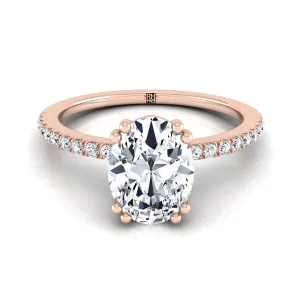 14K Rose Gold Oval Diamond Simple French Pave Double Claw Prong Engagement Ring -1/6ctw