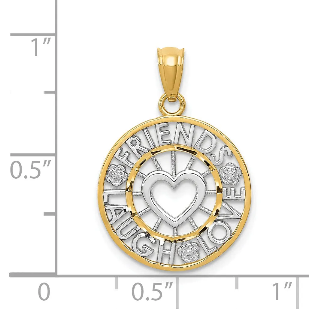 14k Two Tone Gold Friends, Laugh Love Pendant