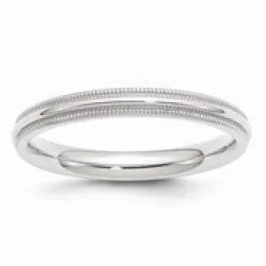 14k White Gold 3mm Milgrain Comfort Fit Wedding Band Ring