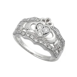 14k White Gold Diamond Claddagh Band