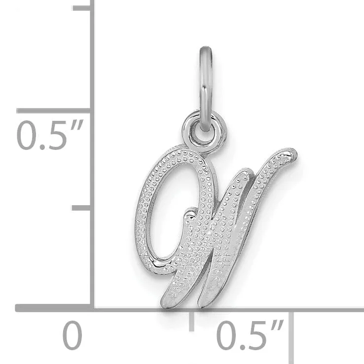 14K White Gold Small Size Casted Script Design Letter W Initial Charm Pendant