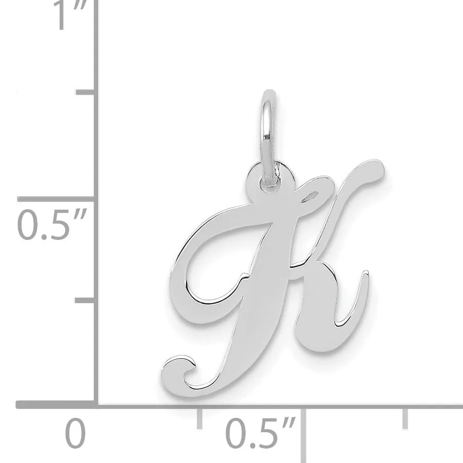 14K White Gold Small Size Fancy Script Letter K Initial Pendant