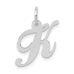 14K White Gold Small Size Fancy Script Letter K Initial Pendant