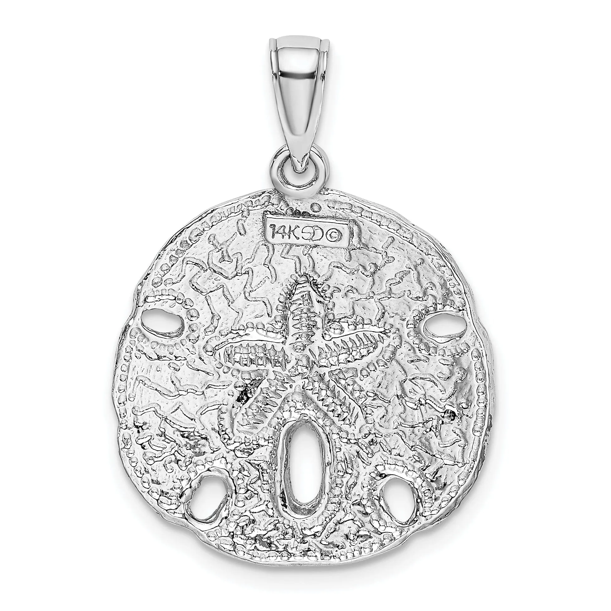 14k White Gold Textured Polished Finish Sand Dollar Charm Pendant