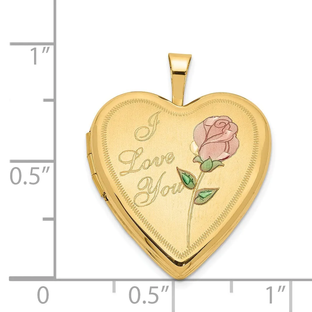 14k Yellow Gold 20MM Rose I Love You Heart Locket