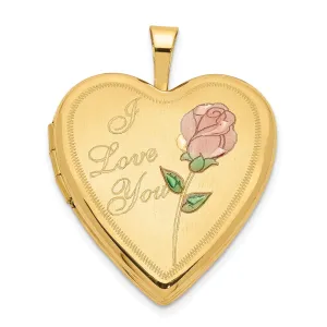 14k Yellow Gold 20MM Rose I Love You Heart Locket