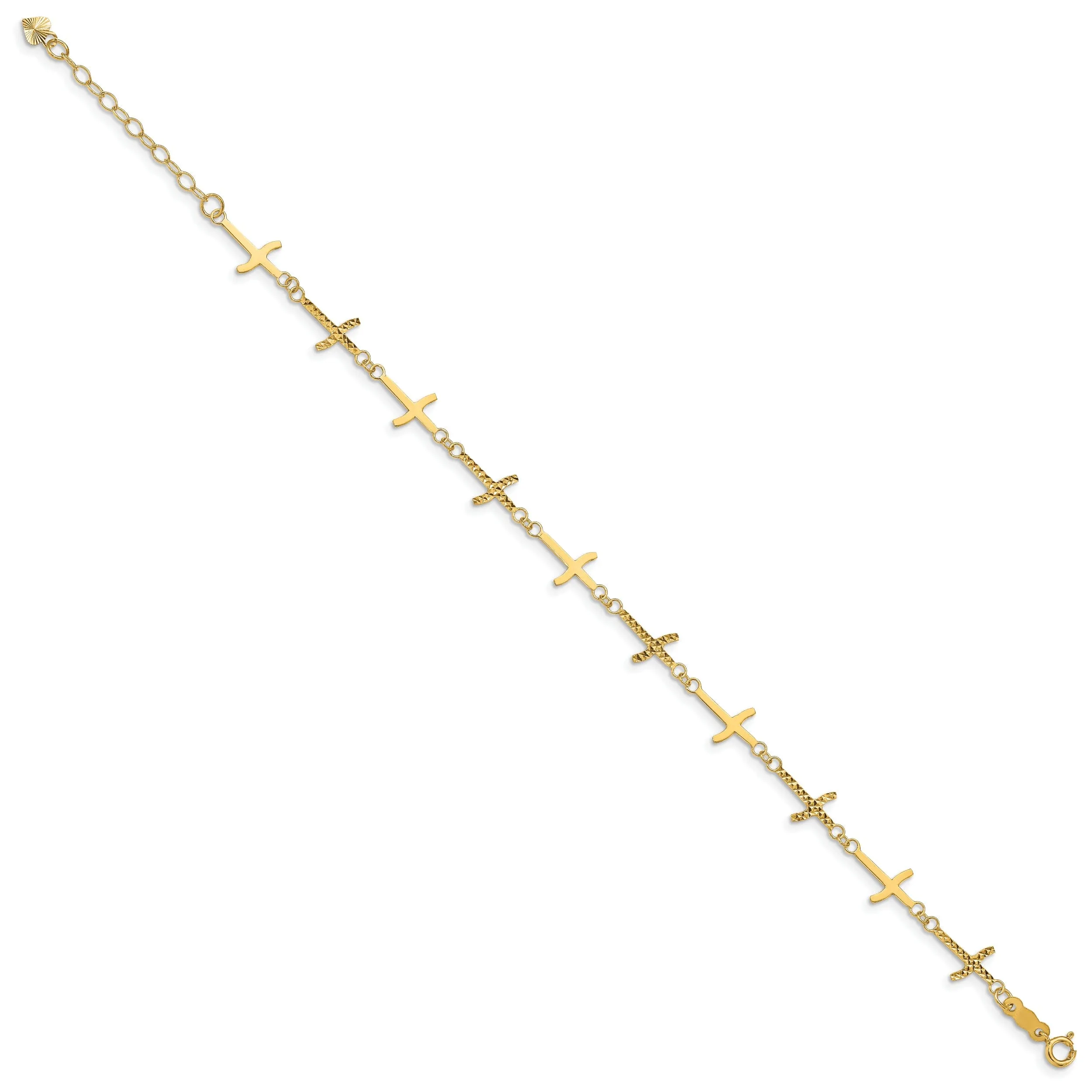 14k yellow gold bracelet 11-crosses 7-inch, 7-mm wide