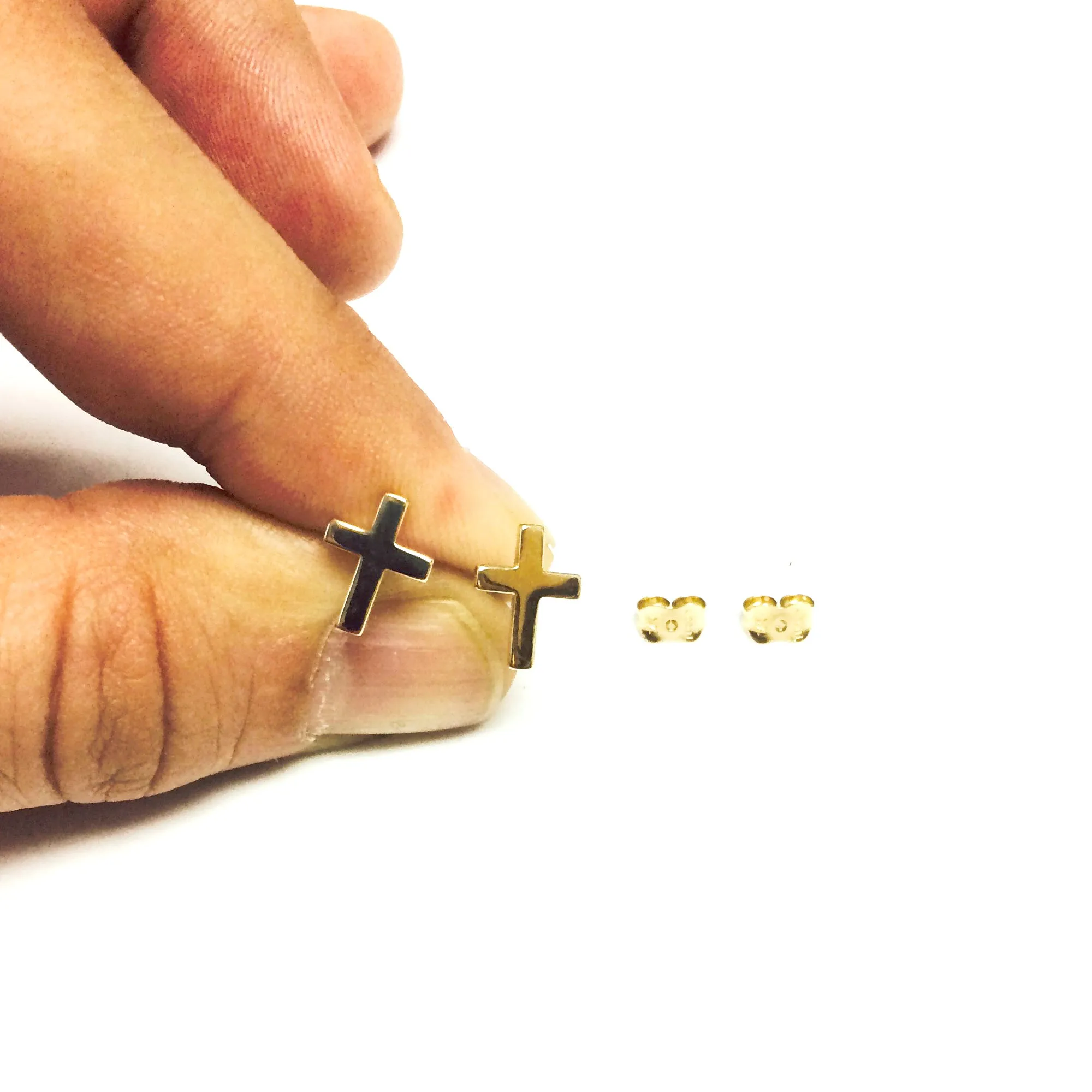 14K Yellow Gold Cross Stud Earrings