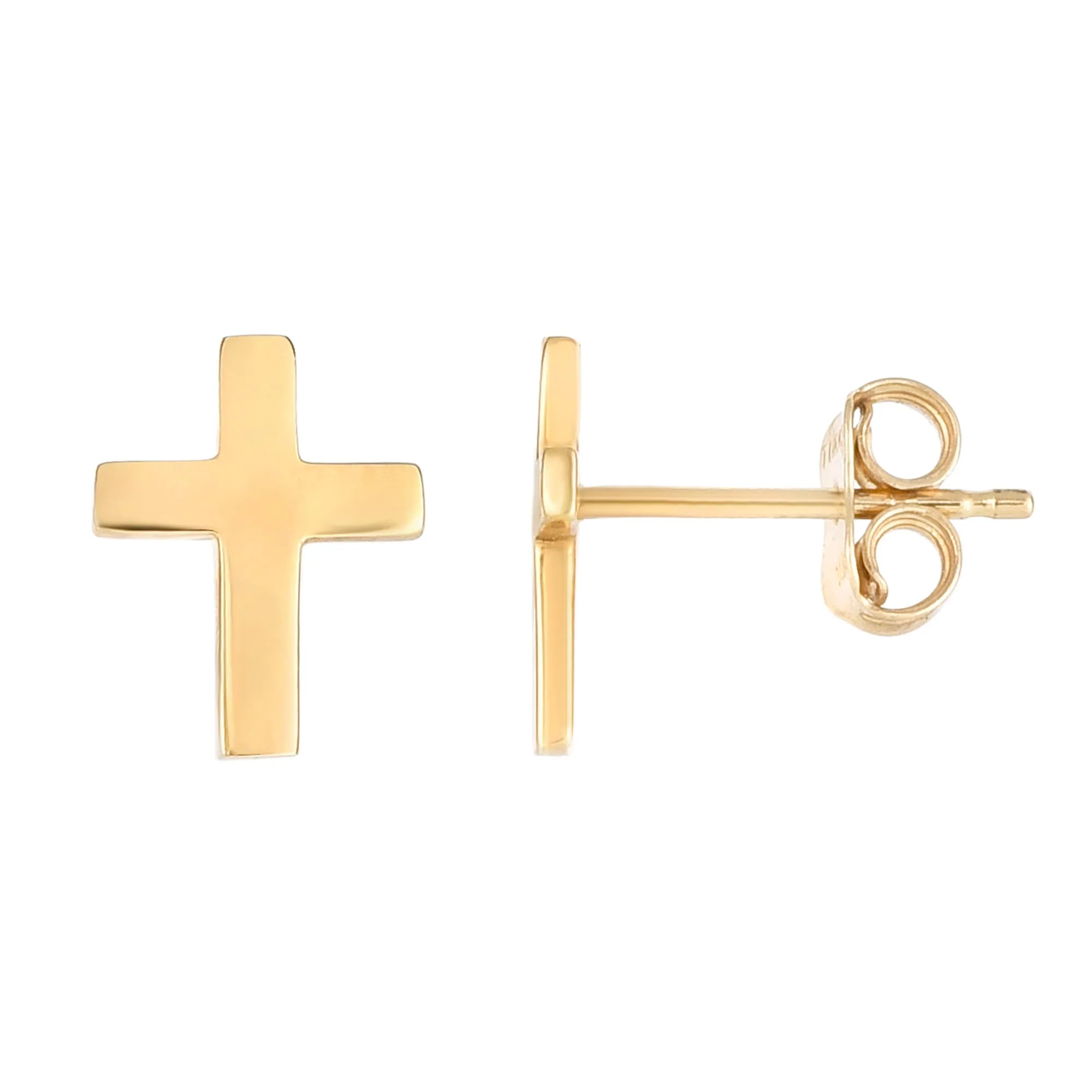 14K Yellow Gold Cross Stud Earrings