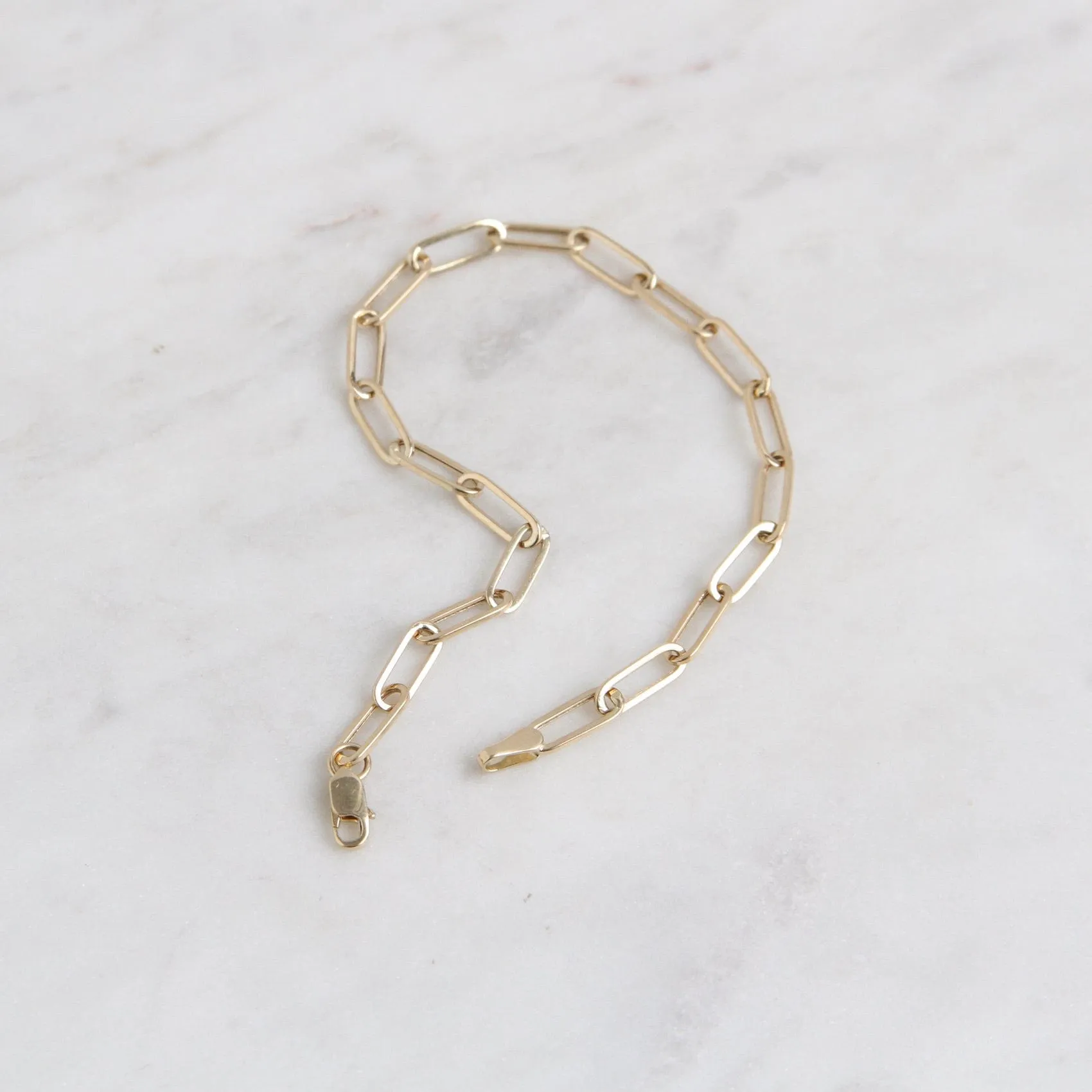 14k Yellow Gold Mini Paperclip Chain Bracelet