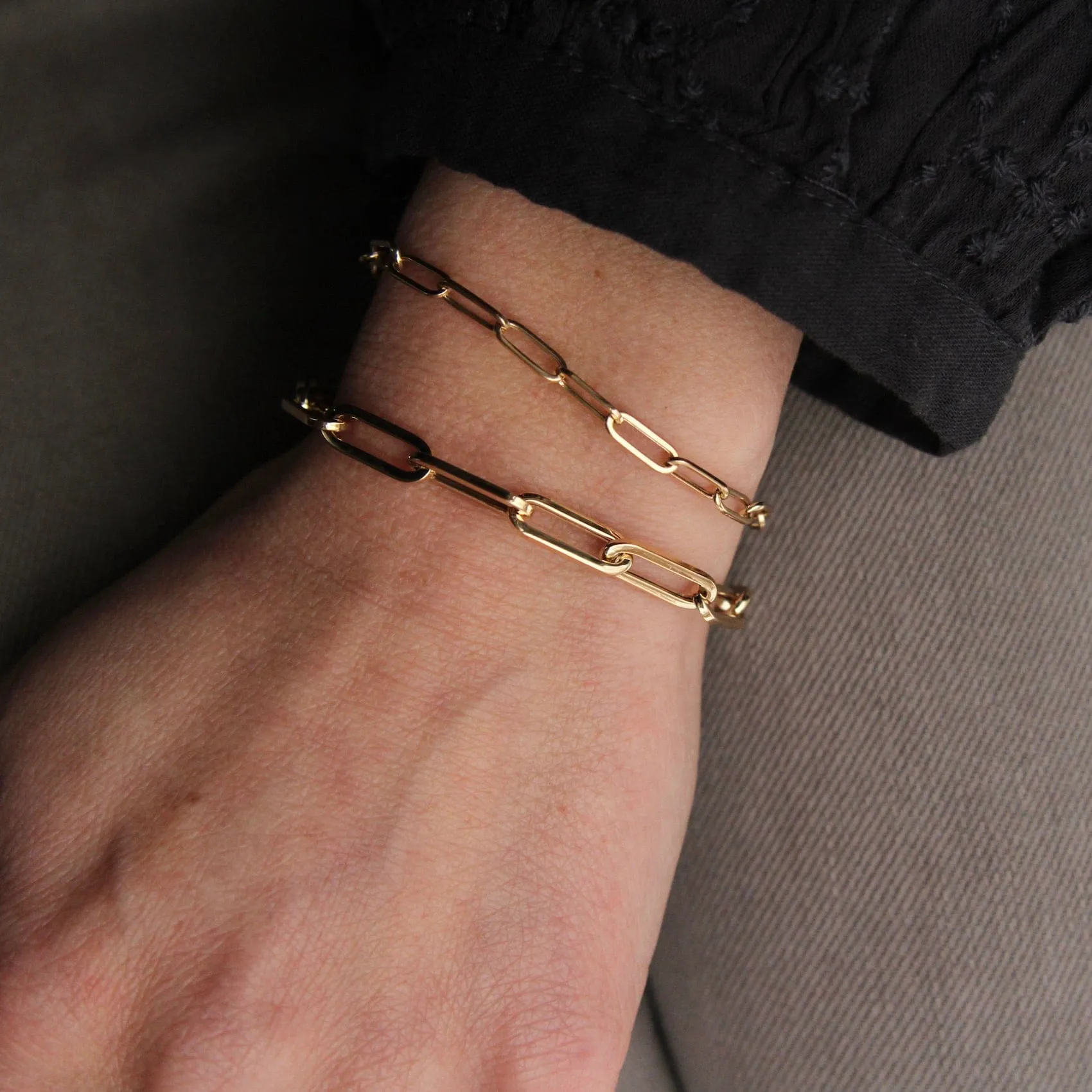 14k Yellow Gold Mini Paperclip Chain Bracelet