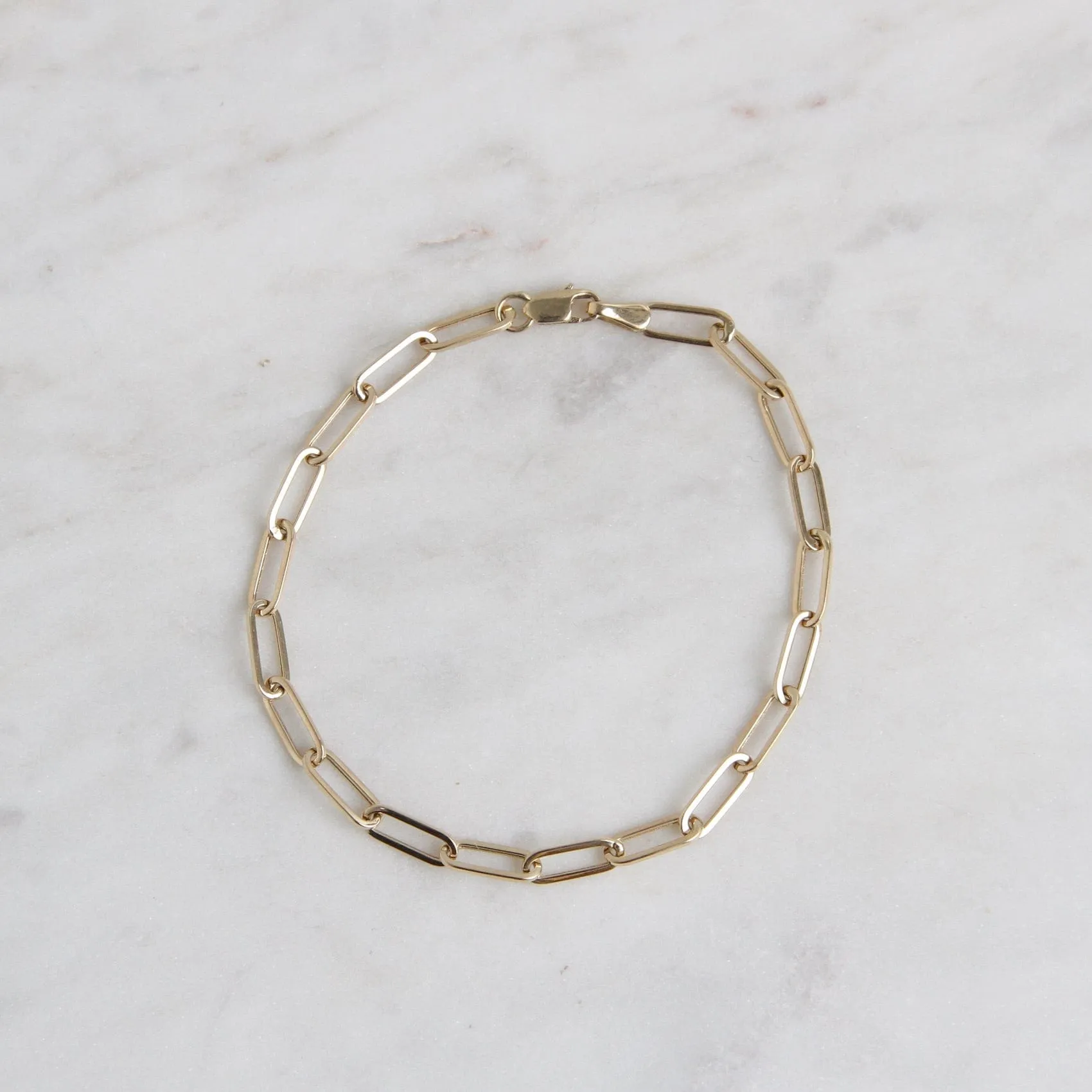 14k Yellow Gold Mini Paperclip Chain Bracelet