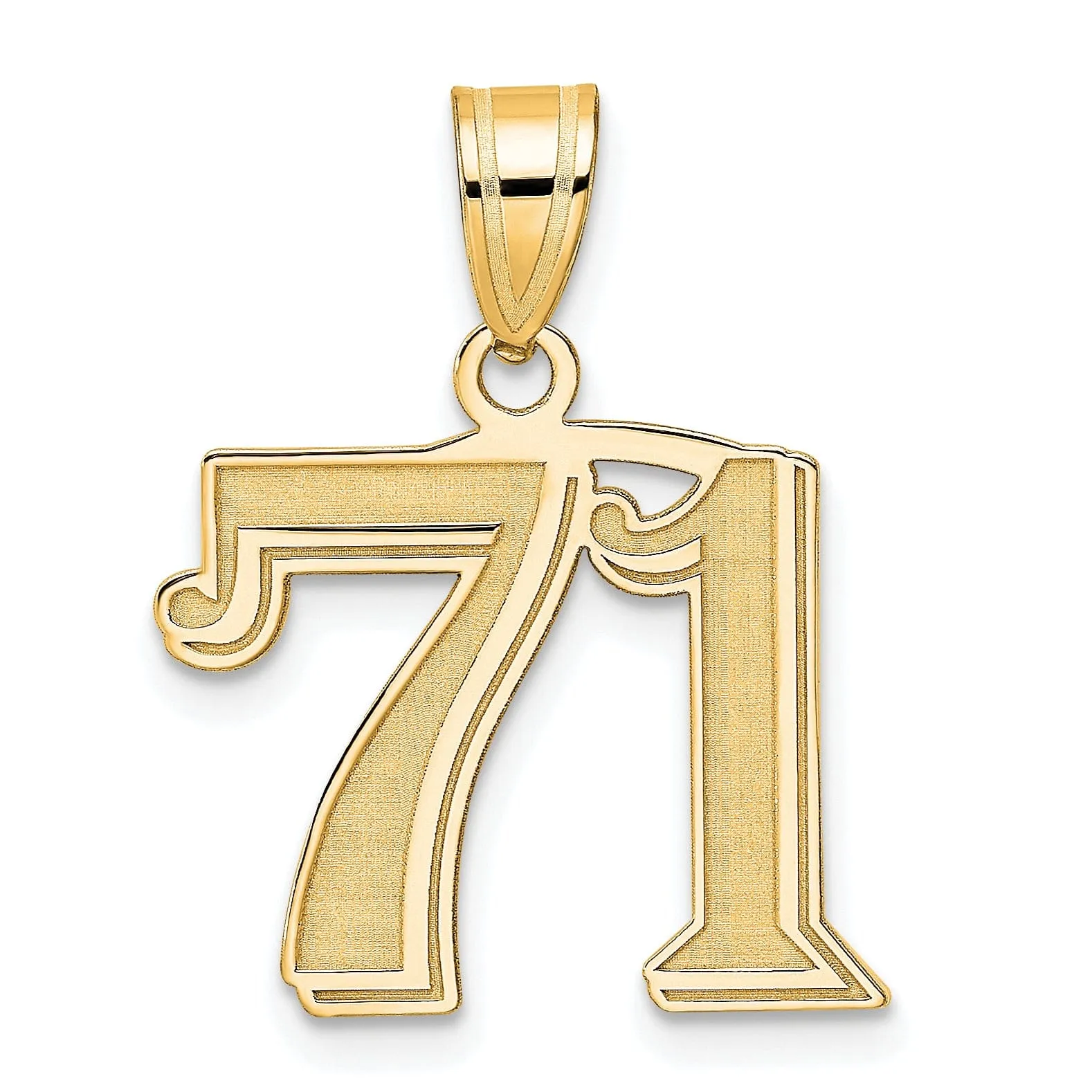 14k Yellow Gold Polished Etched Finish Number 71 Charm Pendant