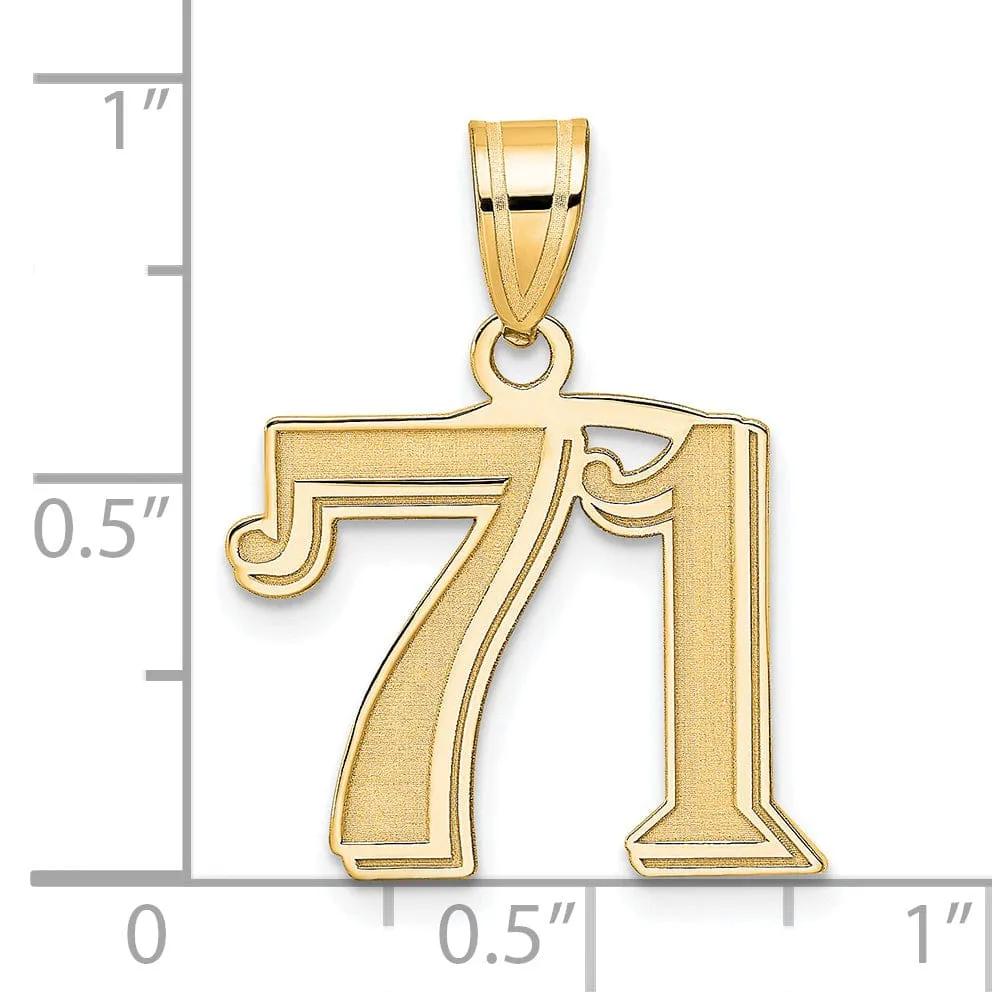 14k Yellow Gold Polished Etched Finish Number 71 Charm Pendant