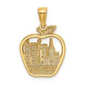 14k Yellow Gold Polished Textured Finish NEW YORK City Skyline Theme in Apple Design Charm Pendant