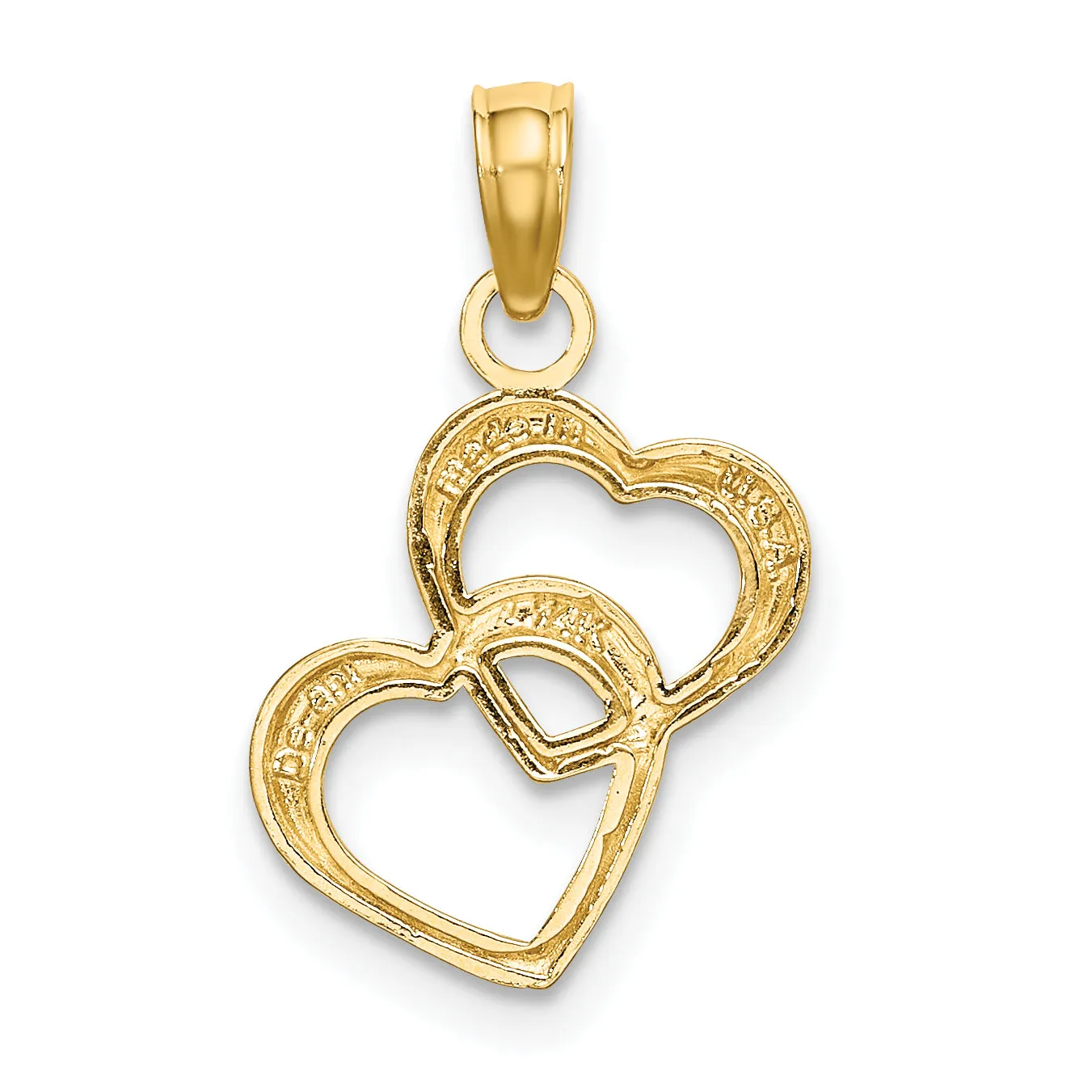 14k Yellow Gold Rhodium Polished Textured Intertwined Hearts Pendant