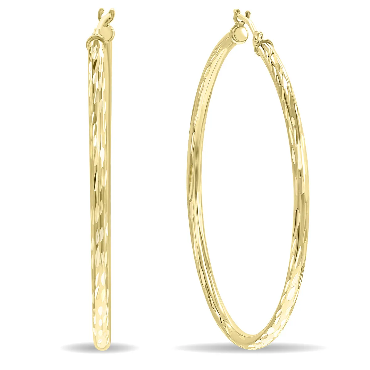 14K Yellow Gold Shiny Diamond Cut Engraved Hoop Earrings (40Mm)