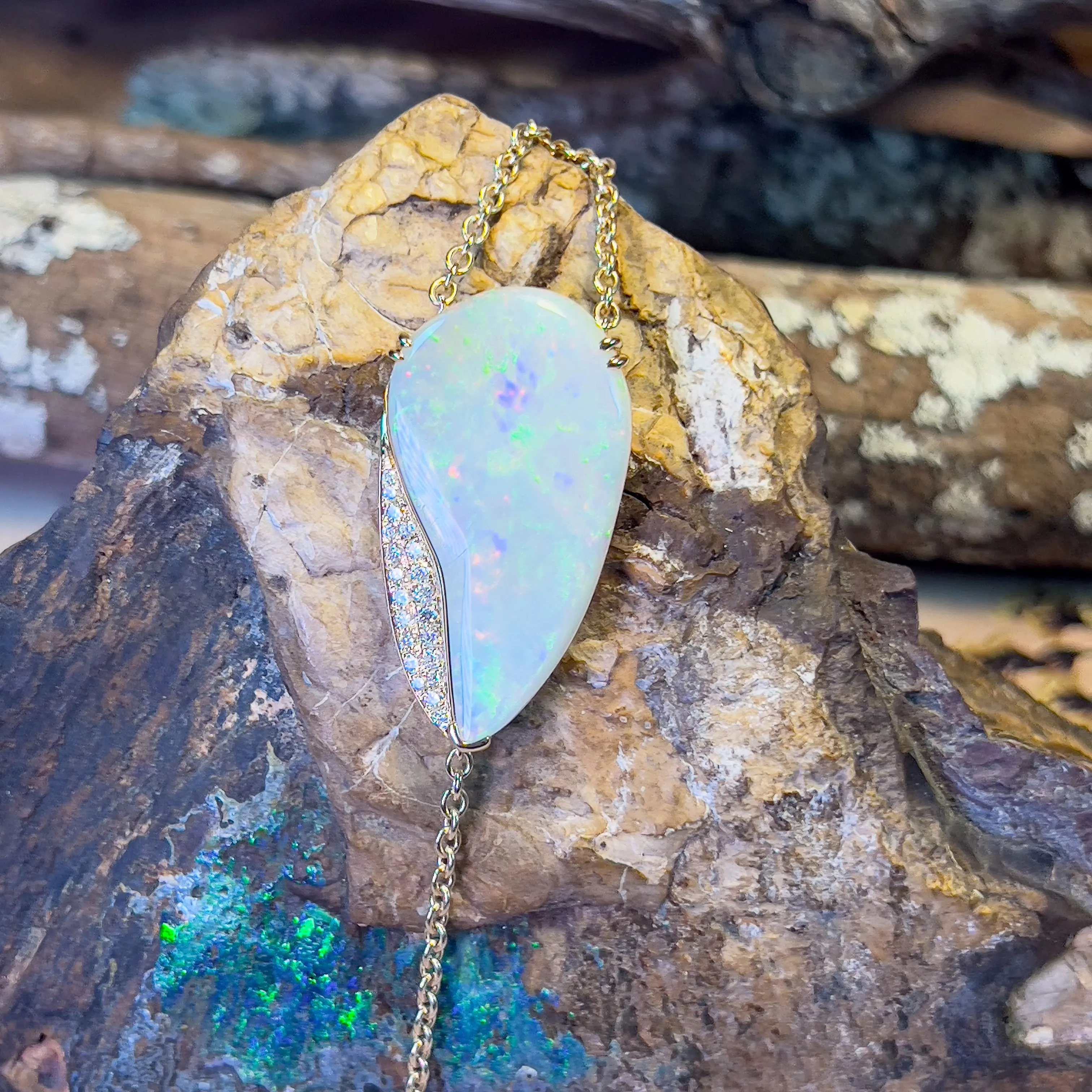 14KT Yellow Gold Large White Opal bracelet and diamonds