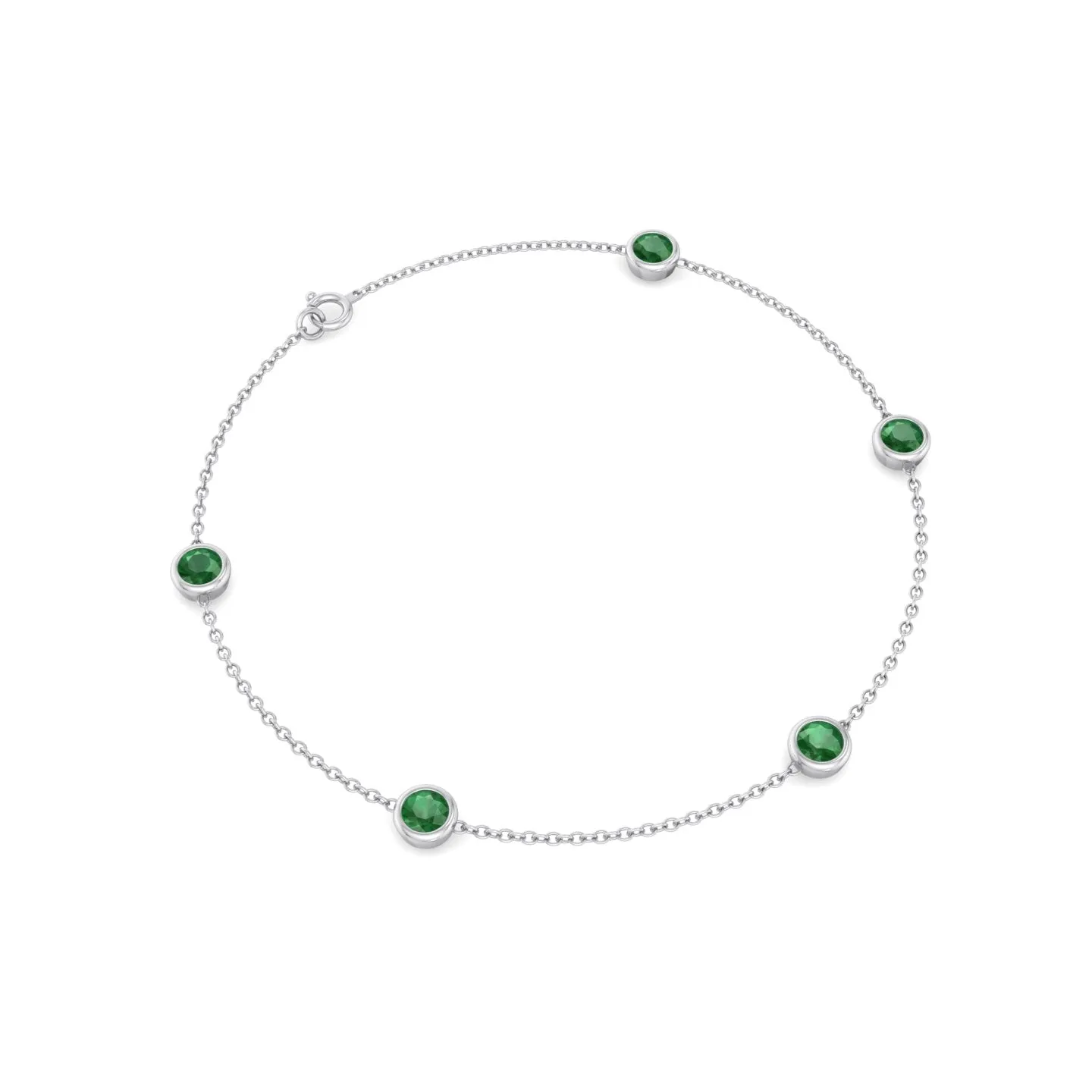 1.55CT Round Natural Green Emerald By The Yard Bracelet in Solid Gold