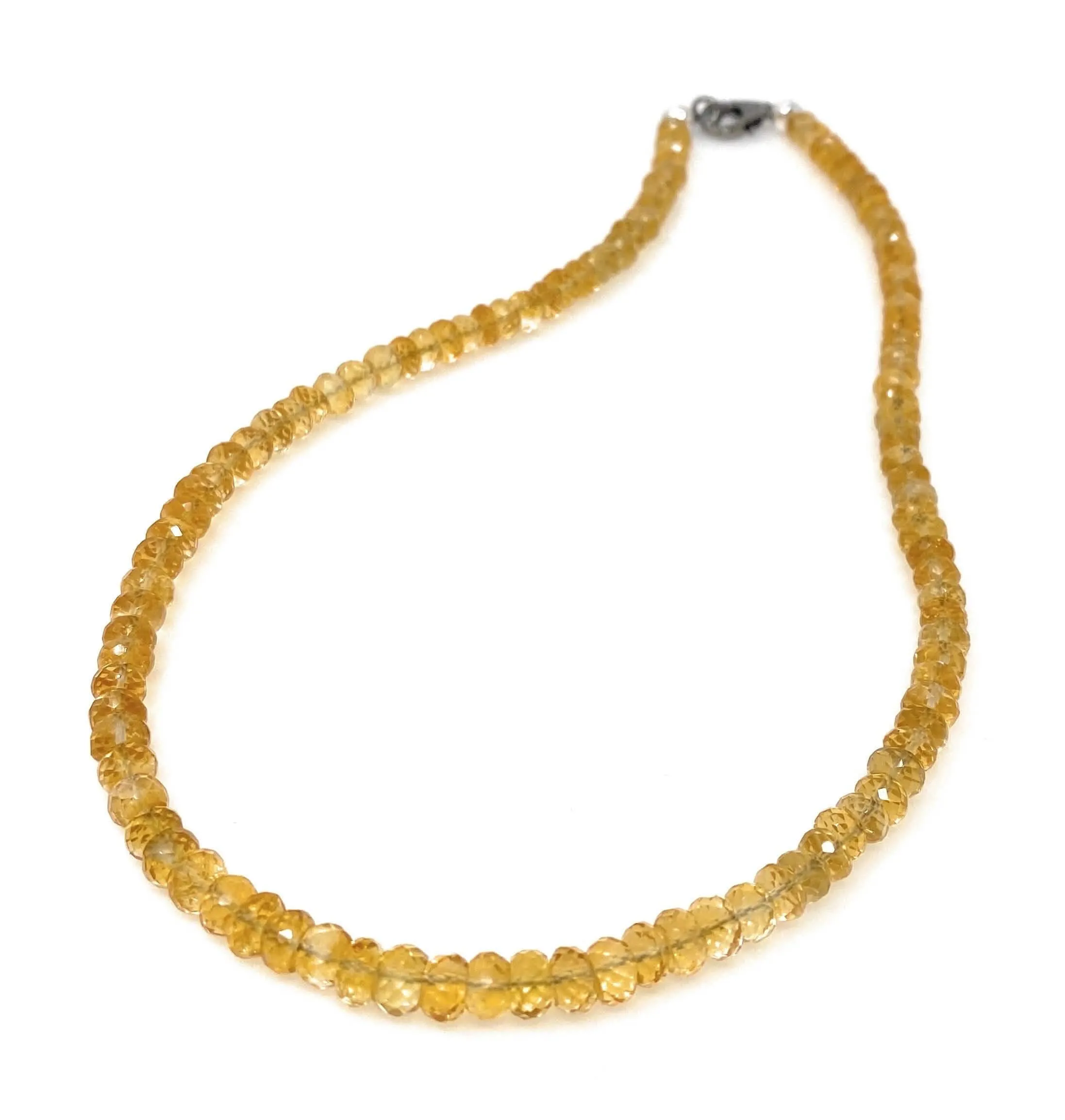 17.65” Handmade Natural Citrine Beaded Necklace with Pave Diamond Clasp