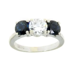 1.85ct Diamond & Sapphire 3 Stone Engagement Ring