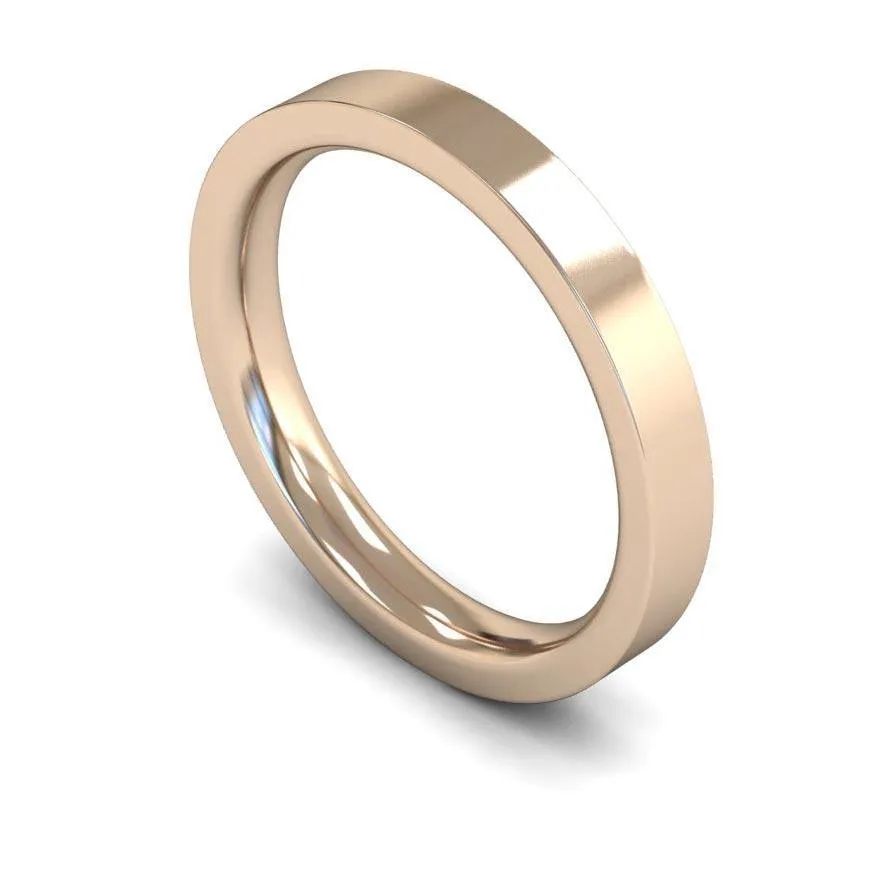 18ct Rose Gold Heavyweight Flat Court/Edge 3mm Wedding Ring