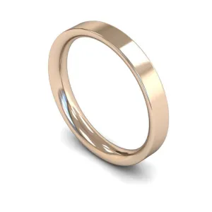 18ct Rose Gold Medium Weight Flat Court 3mm Wedding Ring