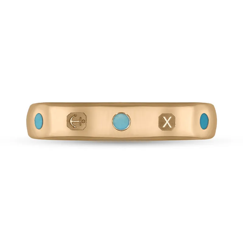 18ct Rose Gold Turquoise Queen's Jubilee Hallmark 4mm Ring