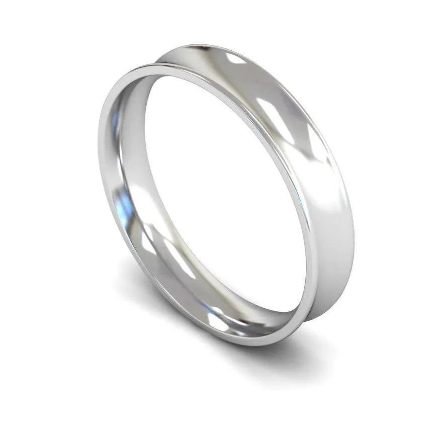 18ct White Gold Light Weight Concave 4mm Wedding Ring