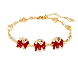 18K Gold Plated Triple Elephant Charm Bracelet