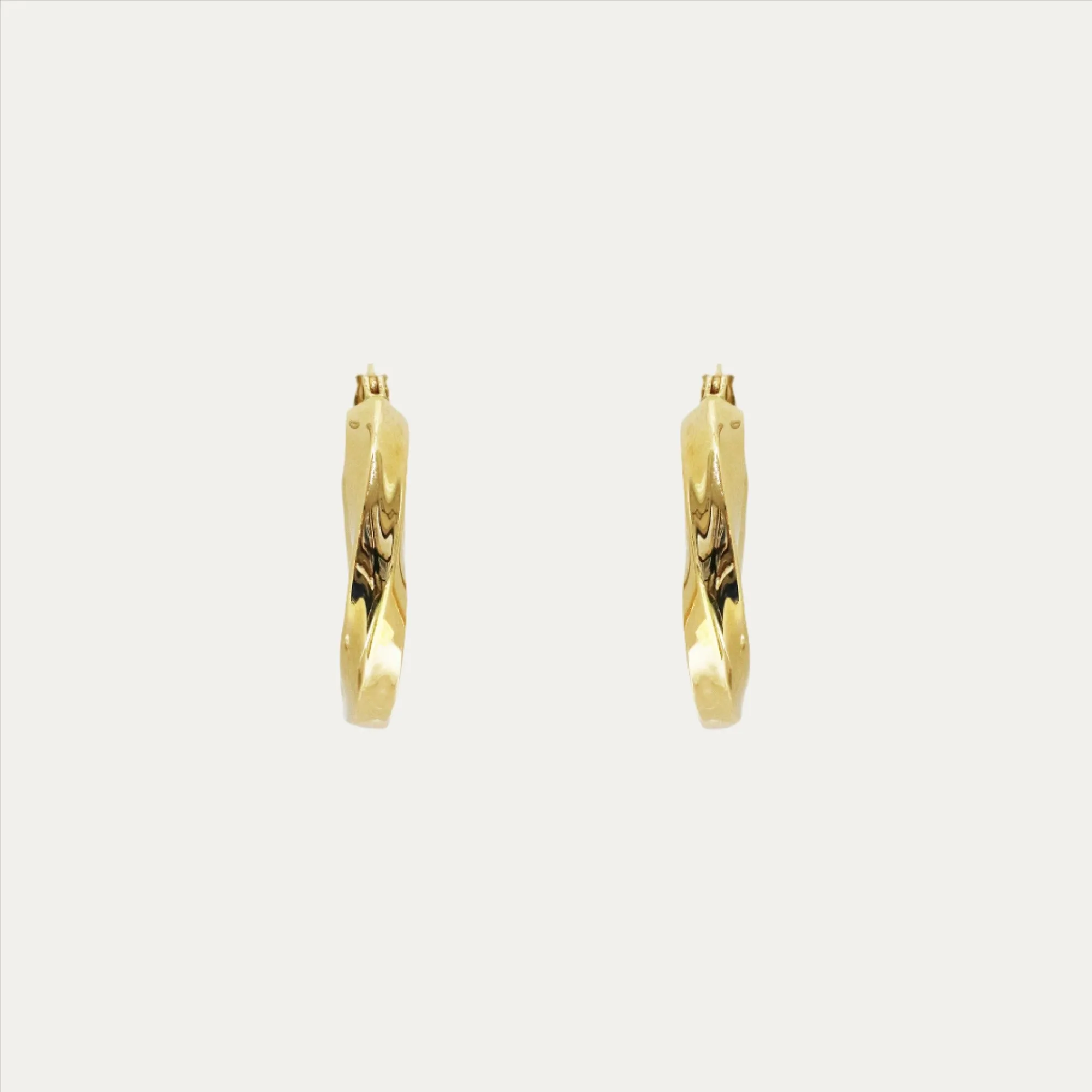 18k Yellow Gold Shiny Hoop Earrings, Pair