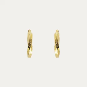 18k Yellow Gold Shiny Hoop Earrings, Pair