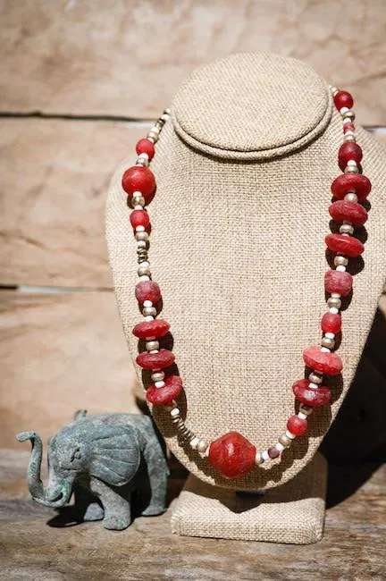 19" Red Botswanan Recycled Glass Necklace