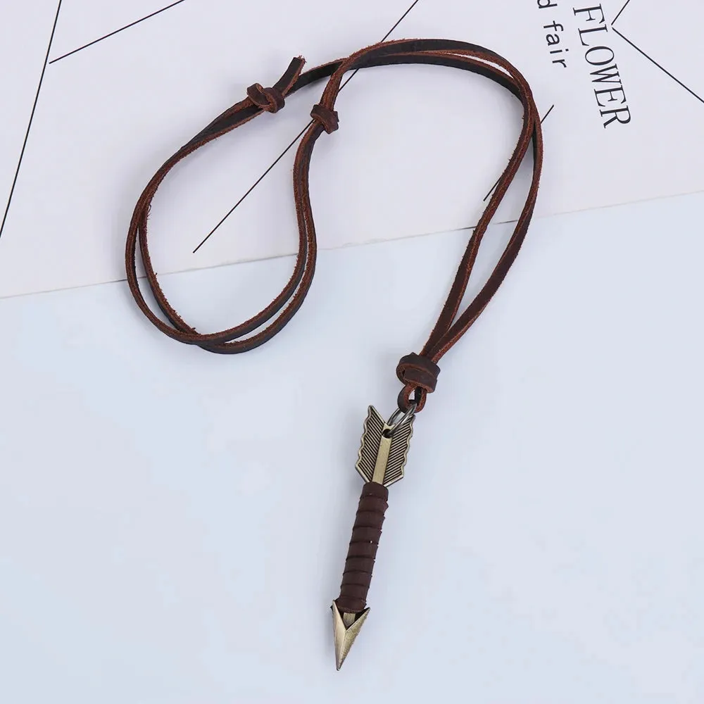 1Pc Handmade Vintage Leather Arrow Pendant Necklace Rope Chain Necklaces Men&Women Punk Jewlery Accessories Wholesale