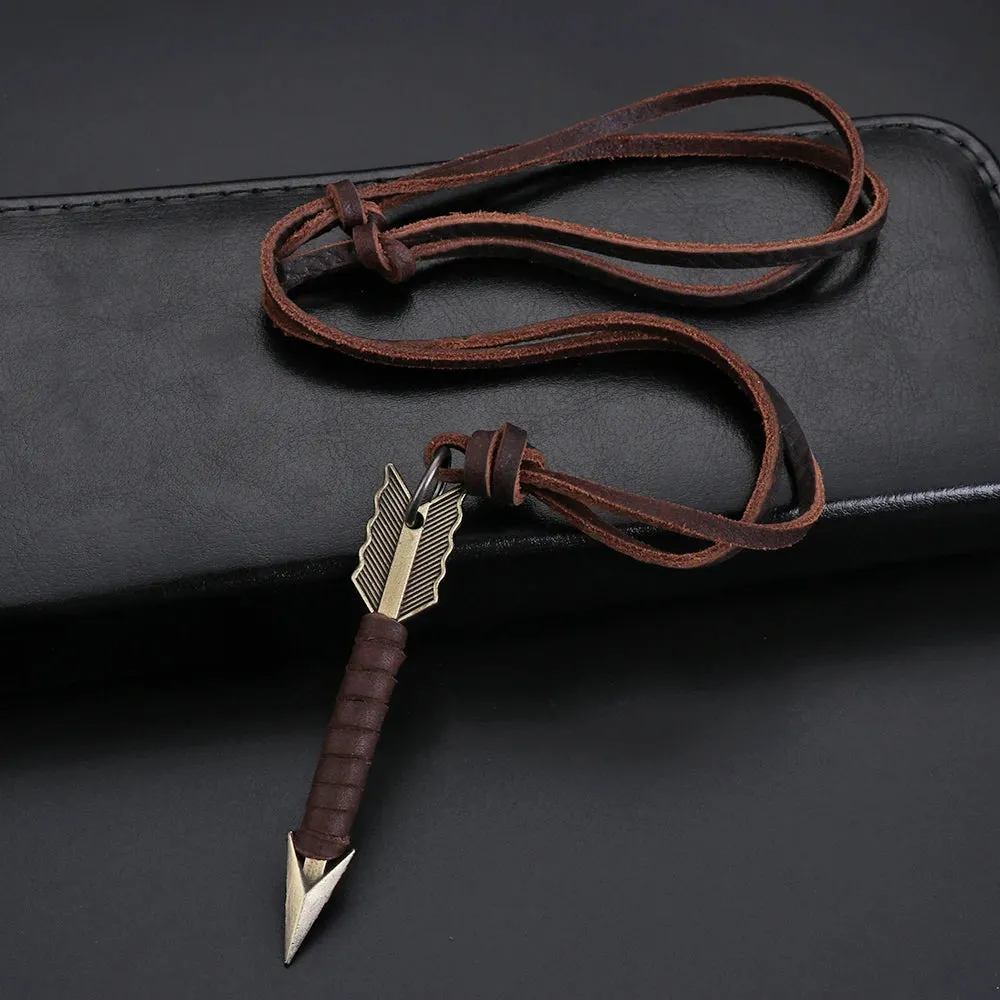 1Pc Handmade Vintage Leather Arrow Pendant Necklace Rope Chain Necklaces Men&Women Punk Jewlery Accessories Wholesale