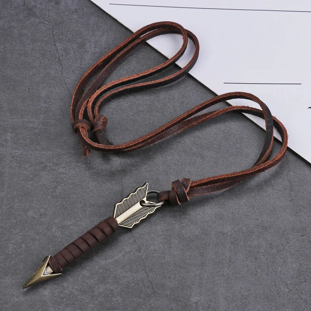 1Pc Handmade Vintage Leather Arrow Pendant Necklace Rope Chain Necklaces Men&Women Punk Jewlery Accessories Wholesale